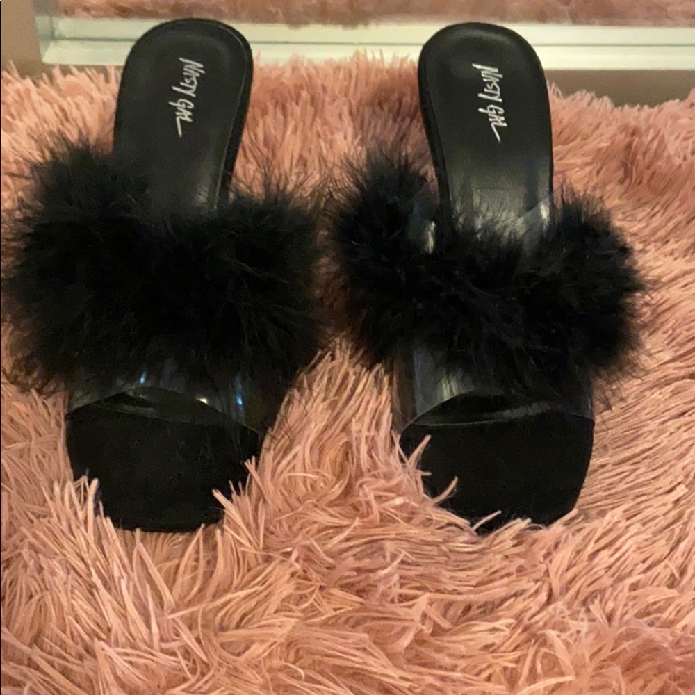 Fur Square Toe Sandals - image 1